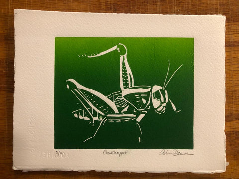 "Grasshopper" Relief Print by Adrien Dawson