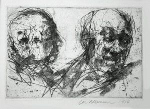 "Two Heads" Etching by Lee Newman