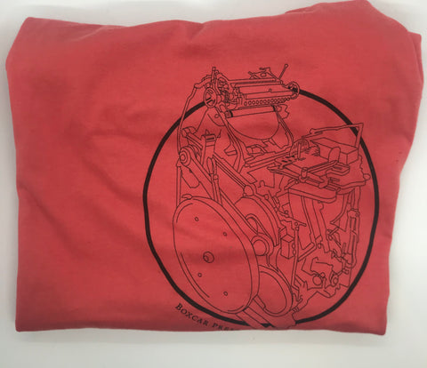 Red T-Shirt featuring a C&P Press in black from the Boxcar Press.